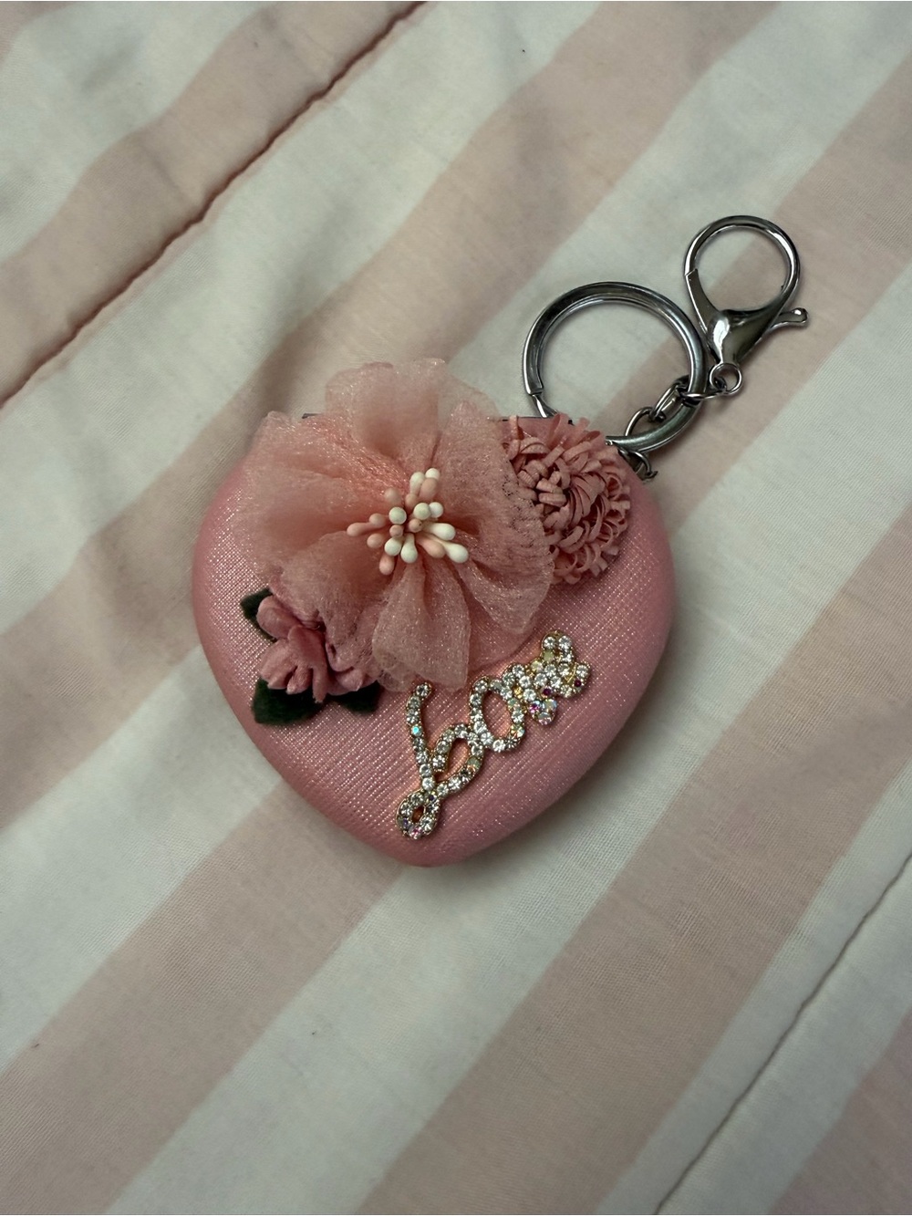 Pink Heart Floral 'Love' Keychain Charm